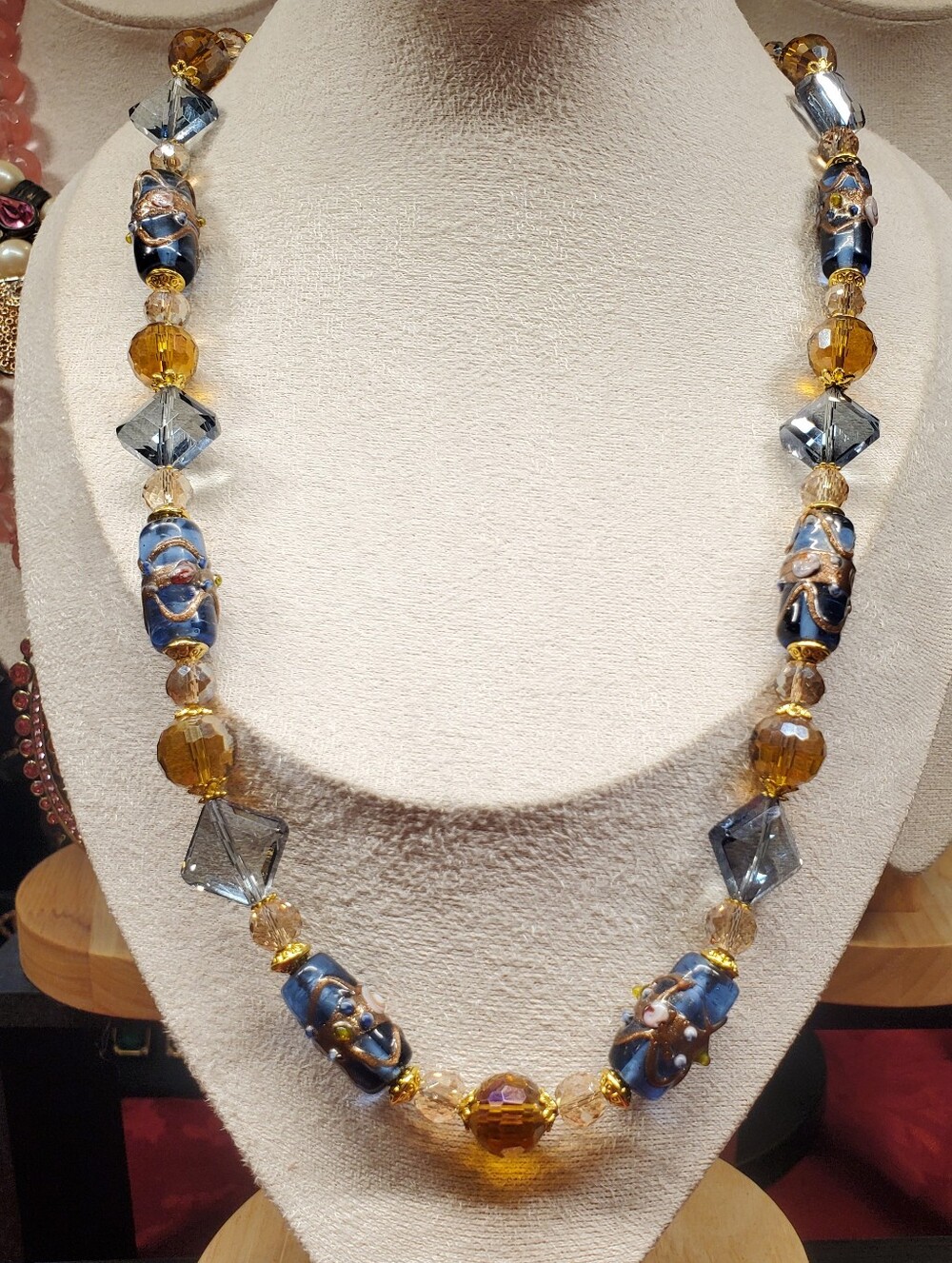 Steel Blue Wedding Cake Swarovski Crystal Pearl Beaded Necklace 18"-20" Adjust - Picture 6 of 6